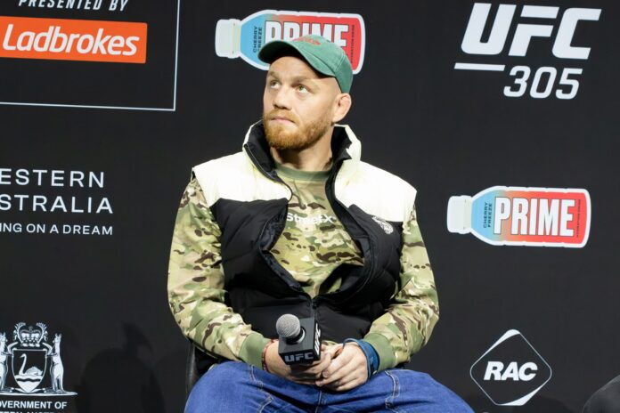Jack Della Maddalena speaking at a UFC guest athlete Q&A at RAC Arena in Perth