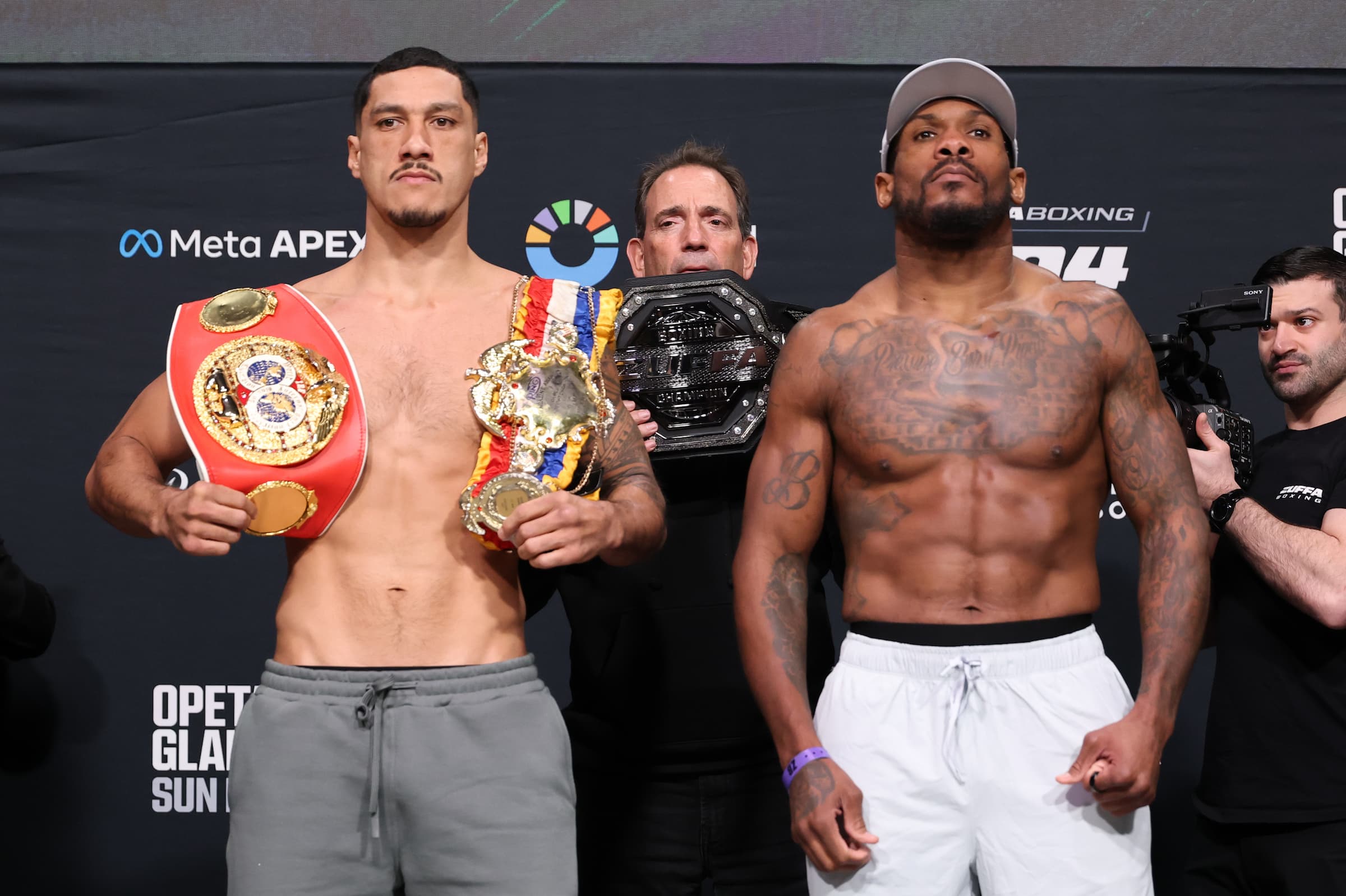 Jai Opetaia and Brandon Glanton during the Zuffa Boxing 4 weigh-in