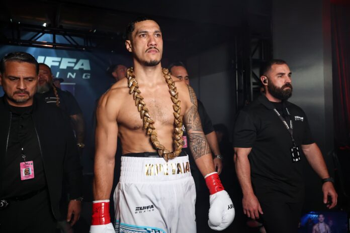 Jai Opetaia walking out to the ring before his boxing match