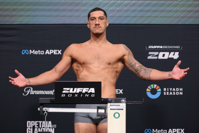 Jai Opetaia during the Zuffa Boxing 4 weigh-in ahead of his boxing match against Brandon Glanton