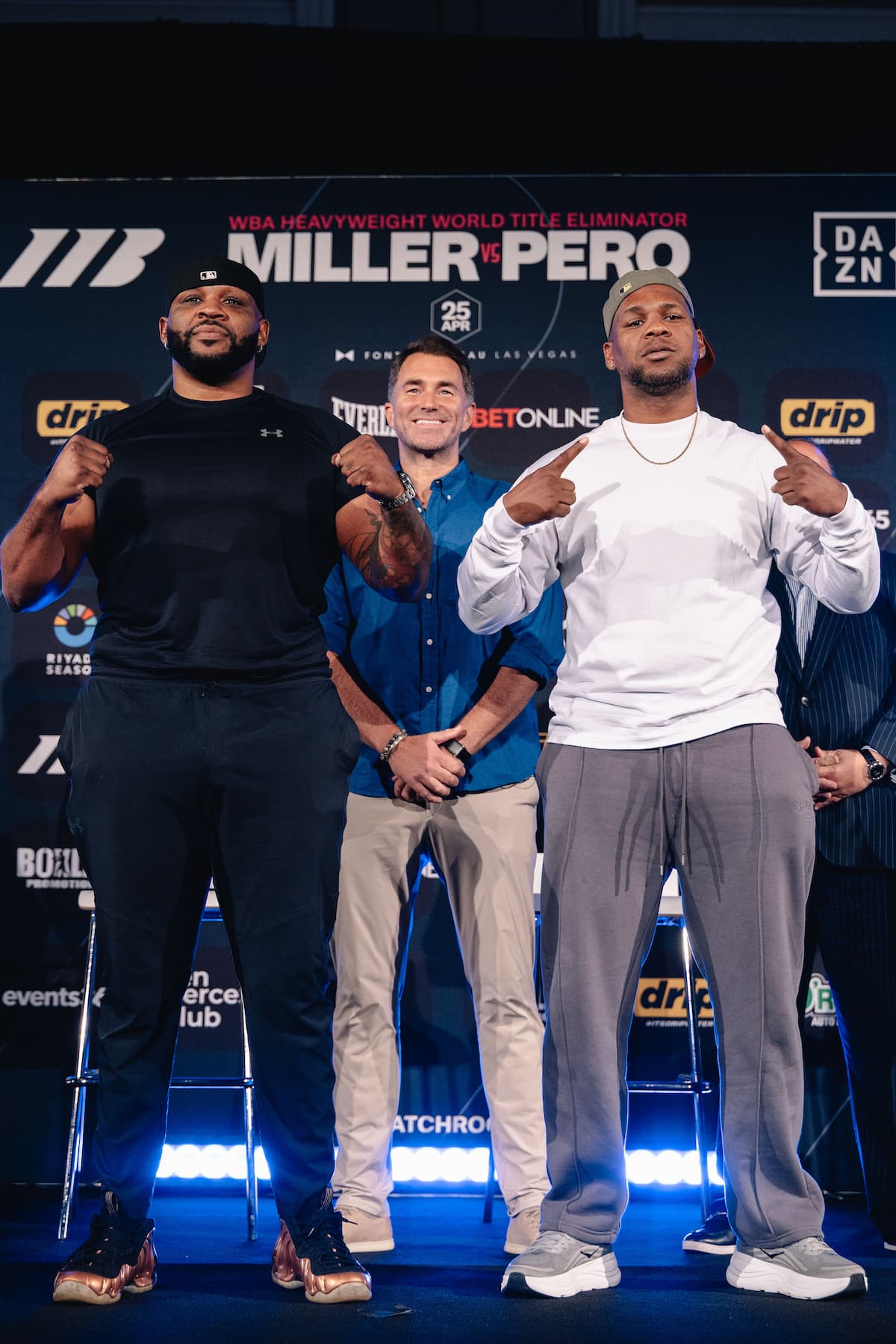 Jarrell Miller, Eddie Hearn and Lenier Pero at the press conference