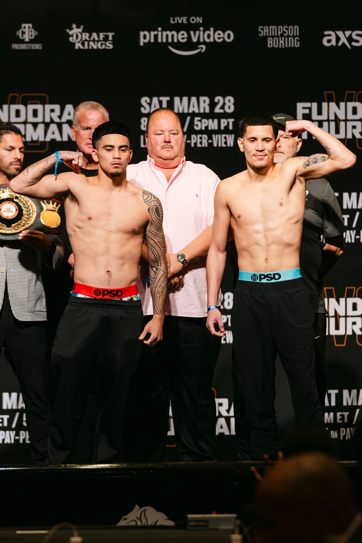 Kaipo Gallegos and Julian Gonzalez at the weigh-in ahead of their boxing match in Las Vegas