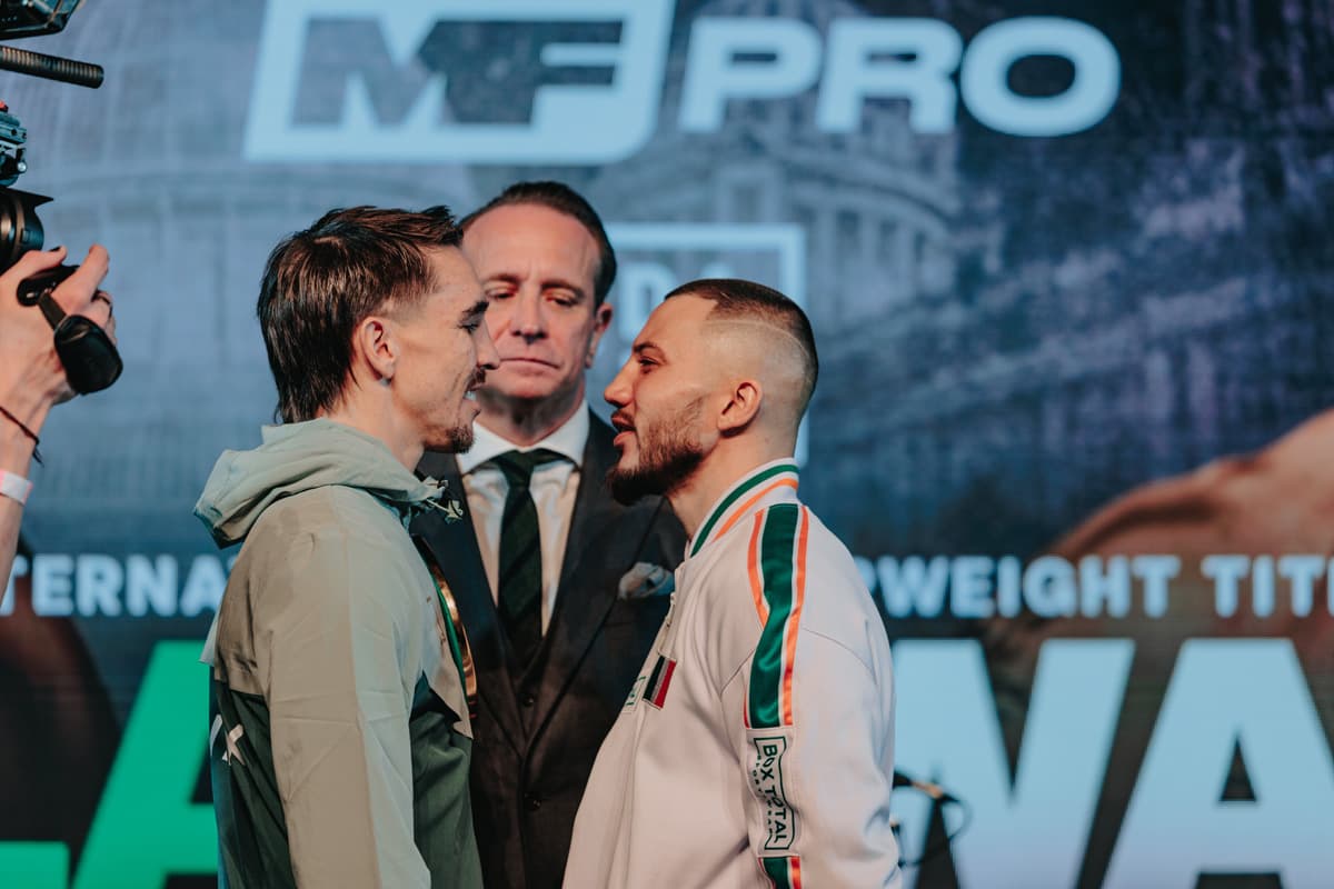 Michael Conlan and Kevin Walsh face off during the press conference