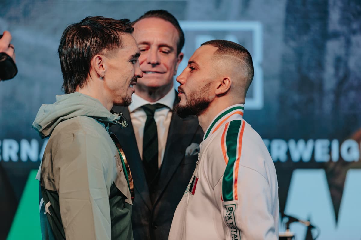 Michael Conlan and Kevin Walsh face off during the press conference