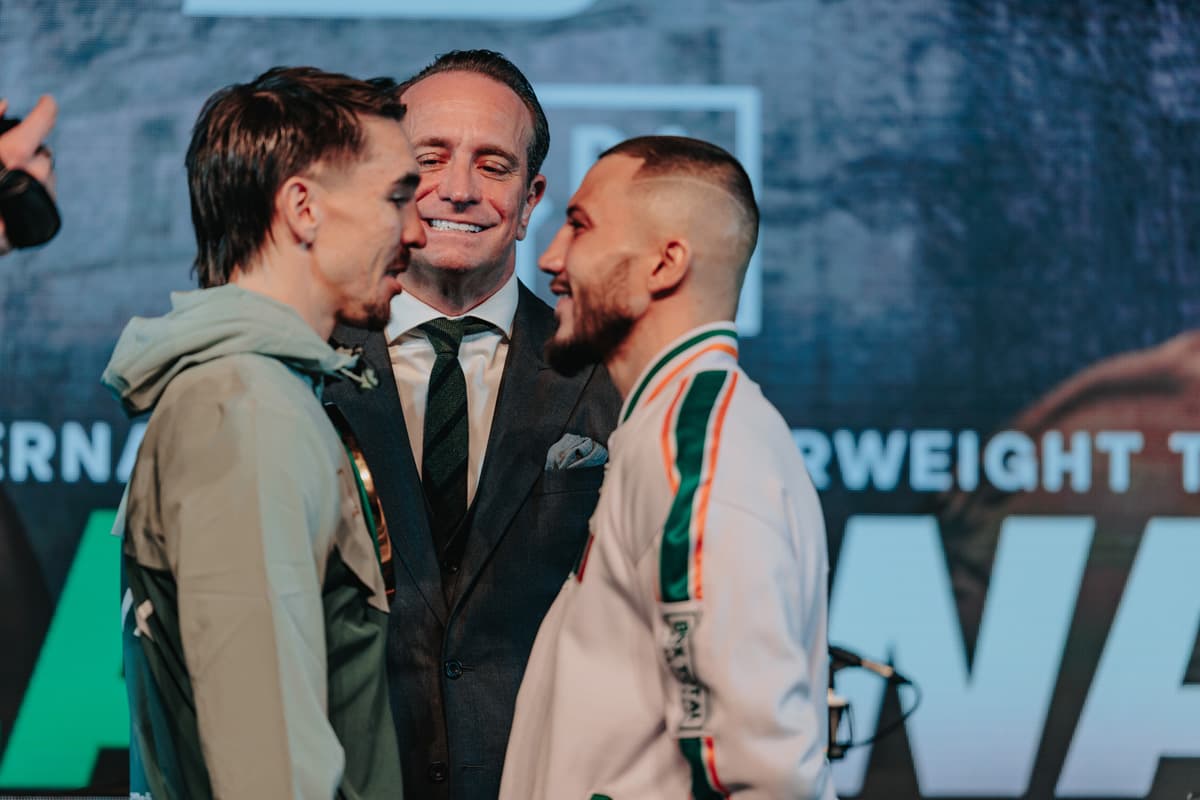 Michael Conlan and Kevin Walsh face off during the press conference
