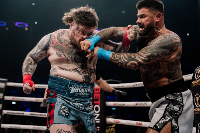Mick Terrill and Jay McFarlane during their bout at BKFC Newcastle