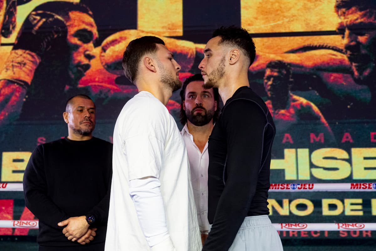 Ramadan Hiseni and Steven Butler face off during an open workout