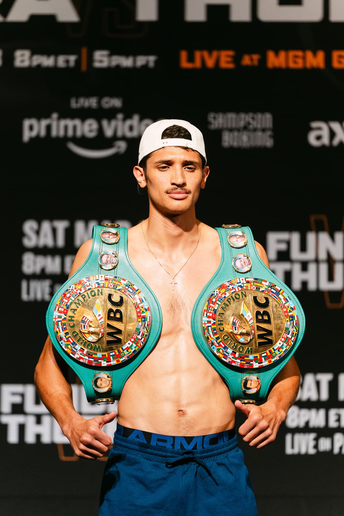 Sebastian Fundora at the weigh-in ahead of his boxing match against Keith Thurman