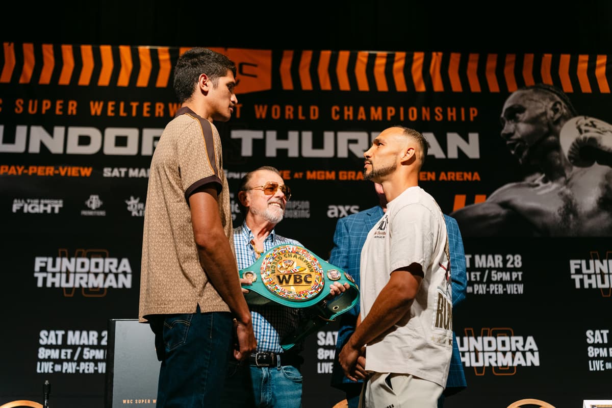 Sebastian Fundora and Keith Thurman face off at the press conference