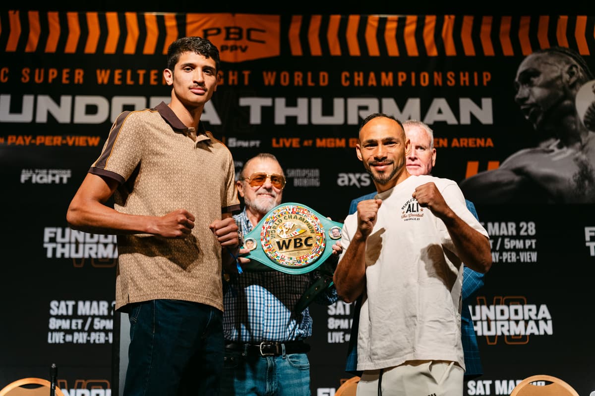 Sebastian Fundora and Keith Thurman at the press conference