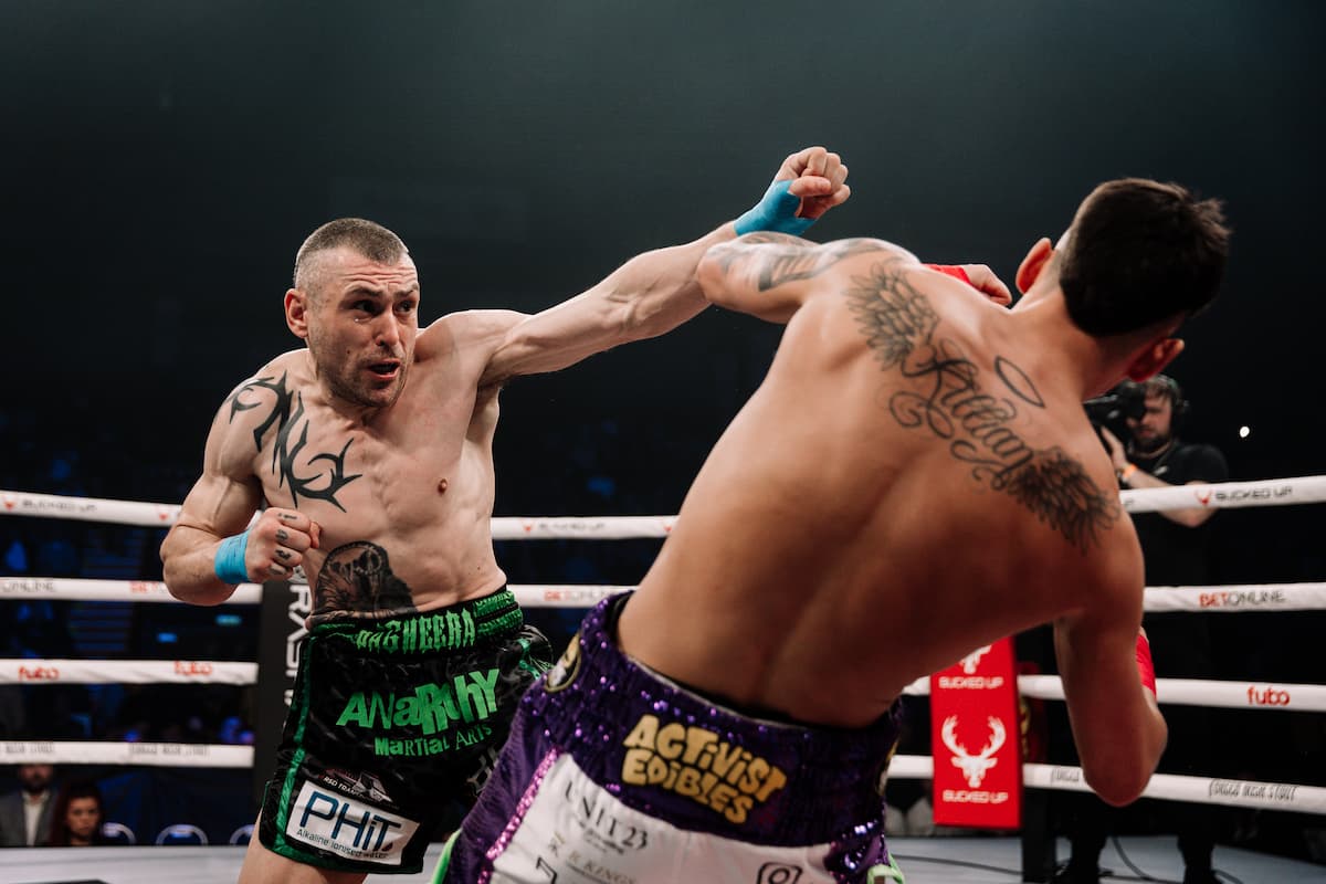 Stew Martin throws a jab during his bout against Jordan Burnett