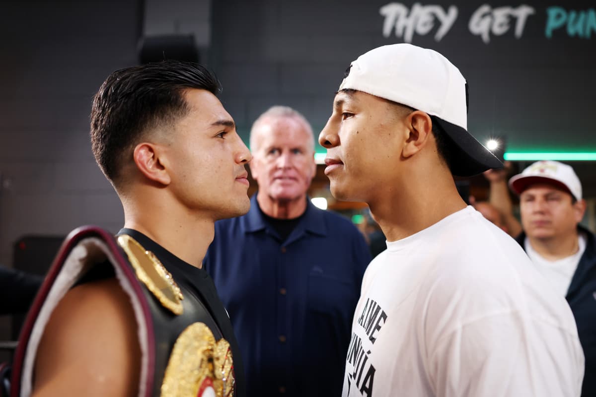 Armando Resendiz and Jaime Munguia face off during a media workout