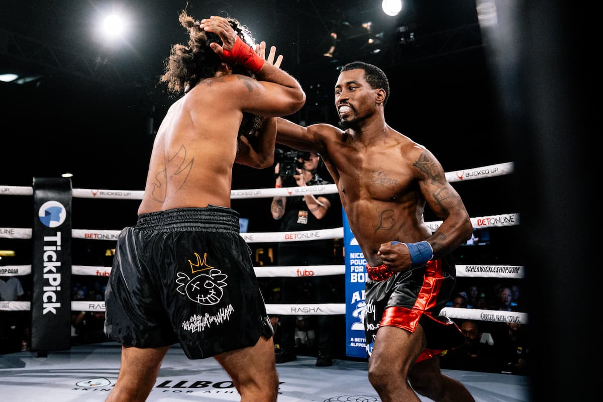 Brandon Allen lands a punch during his bout against Lukas Jones