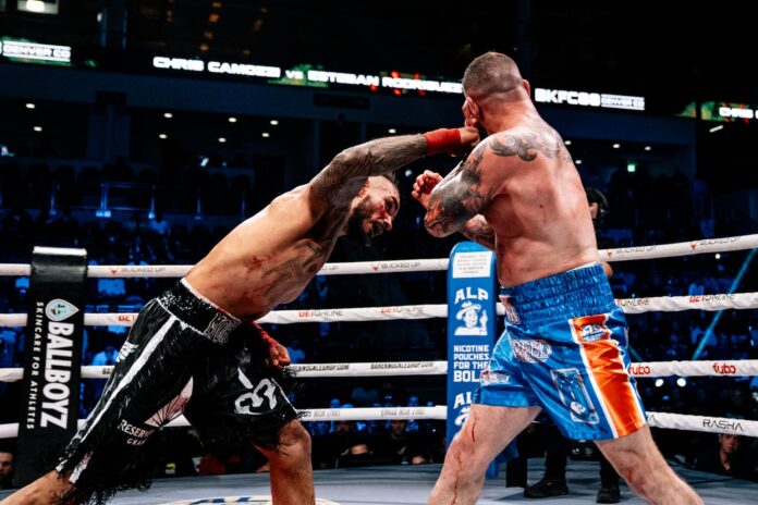Esteban Rodriguez and Chris Camozzi during their bout at BKFC 88 Denver