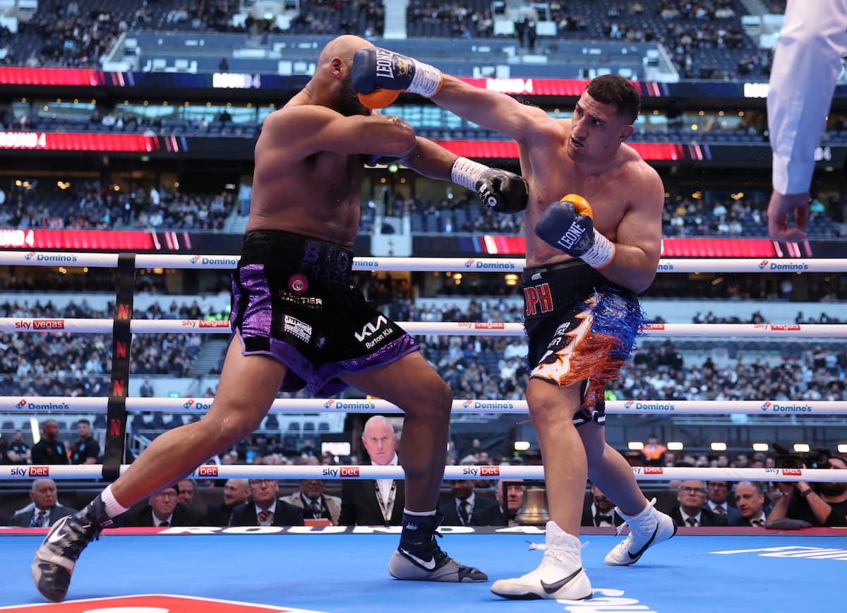 Frazer Clarke and Justis Huni during their boxing match