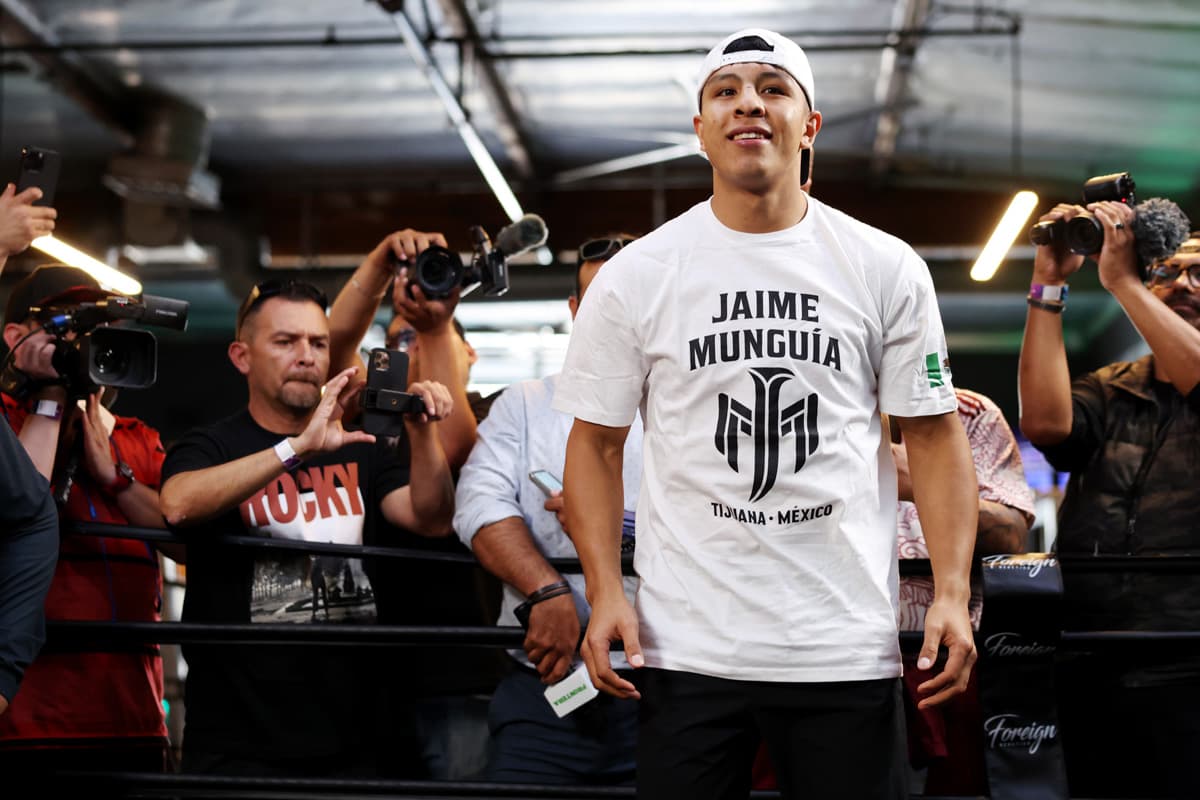 Jaime Munguia stands in the ring during a media workout