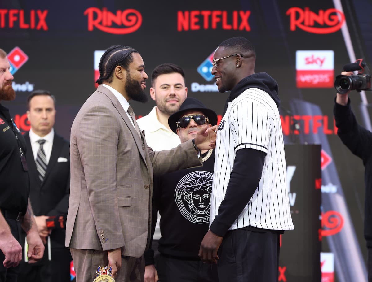 Jeamie Tshikeva and Richard Riakporhe face off at the press conference