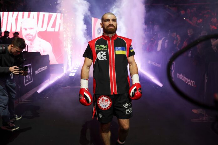 Karen Chukhadzhian makes his ring walk for his boxing match