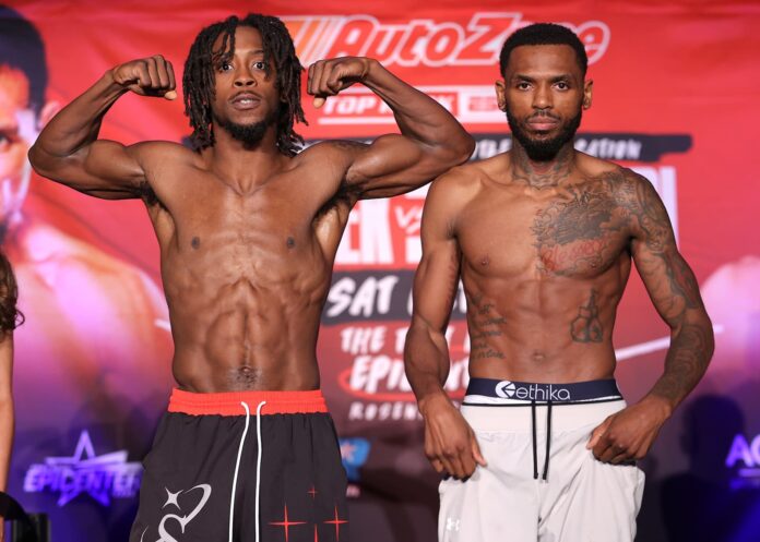 Keyshawn Davis and Nahir Albright during the weigh-in ahead of their boxing match