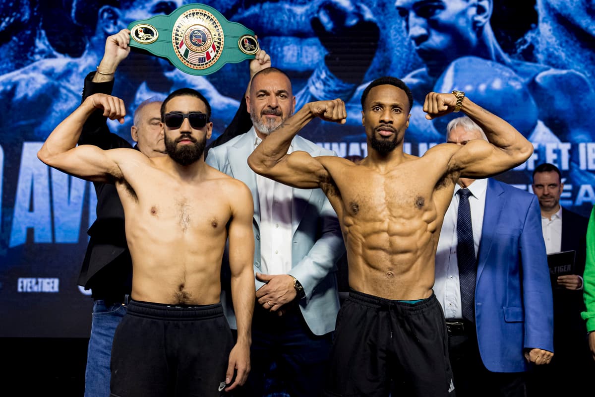 Luis Santana and Chann Thonson at the weigh-in ahead of their boxing match