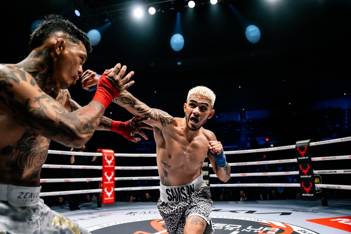 Maika Samson throws a punch during his bout against Nalu Cenal
