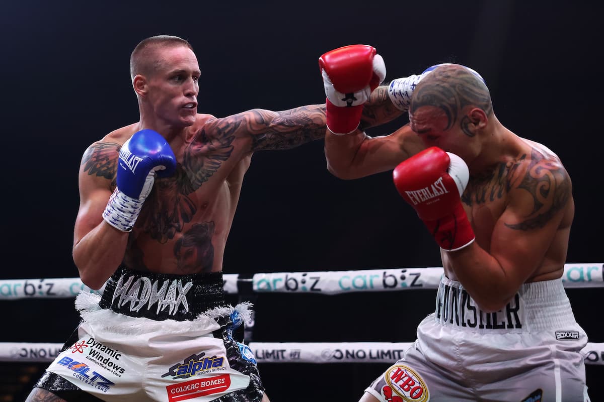 Max Reeves throws a jab during his boxing match against Francis Waitai