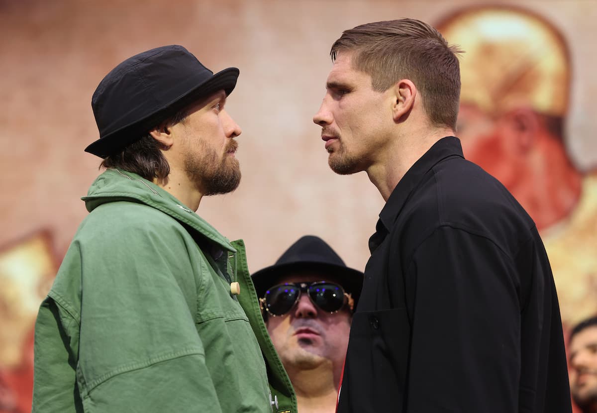 Oleksandr Usyk and Rico Verhoeven face off at a launch press conference ahead of their boxing match