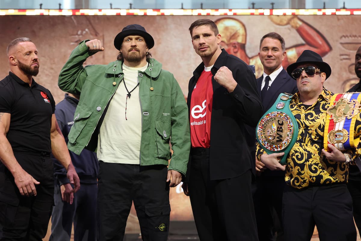 Oleksandr Usyk and Rico Verhoeven at a launch press conference ahead of their boxing match