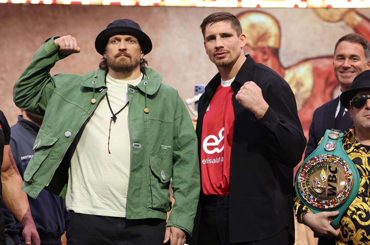 Oleksandr Usyk and Rico Verhoeven at a launch press conference ahead of their boxing match