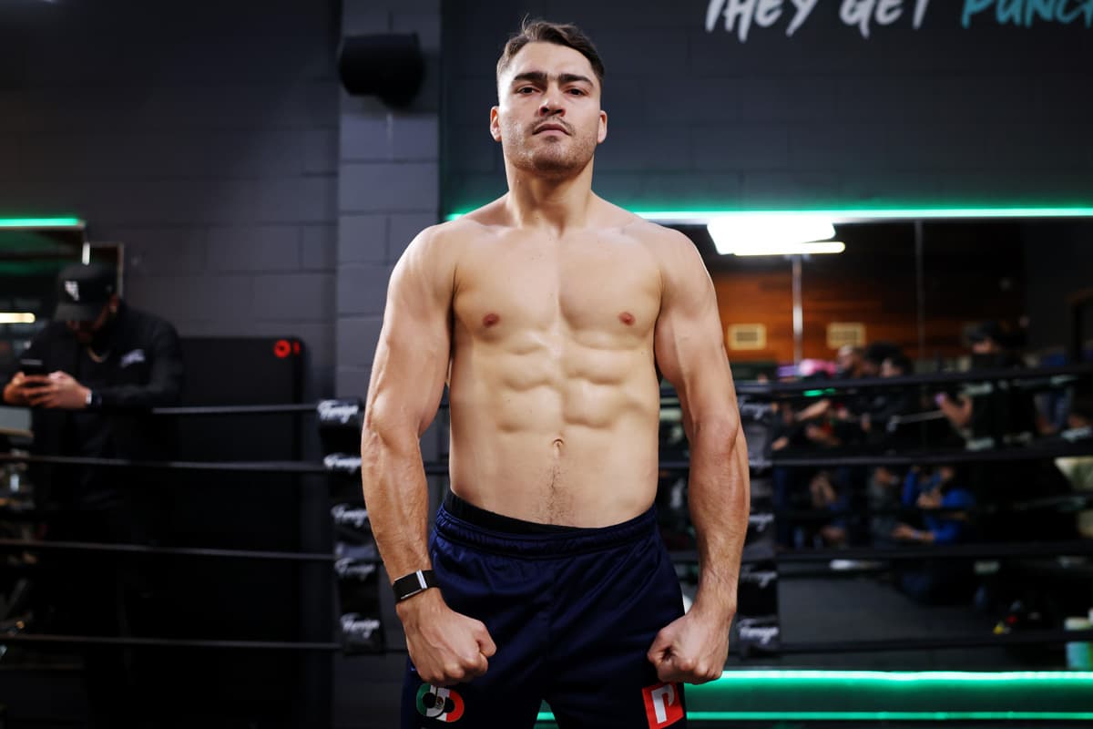 Oscar Duarte stands in the ring during a media workout