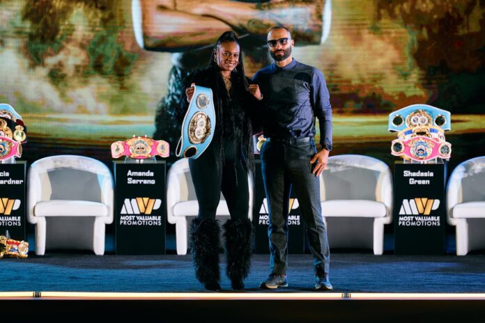 Oshae Jones and Nakisa Bidarian at a press conference announcing MVPW at Madison Square Garden in New York