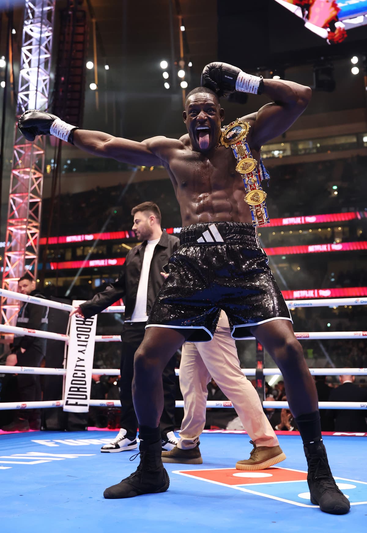 Richard Riakporhe celebrates his win over Jeamie Tshikeva