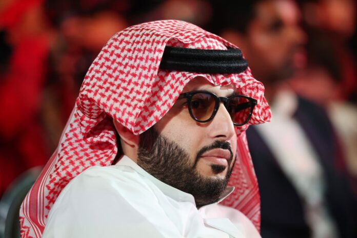 Turki Alalshikh at a press conference ahead of the Canelo vs. Crawford boxing match