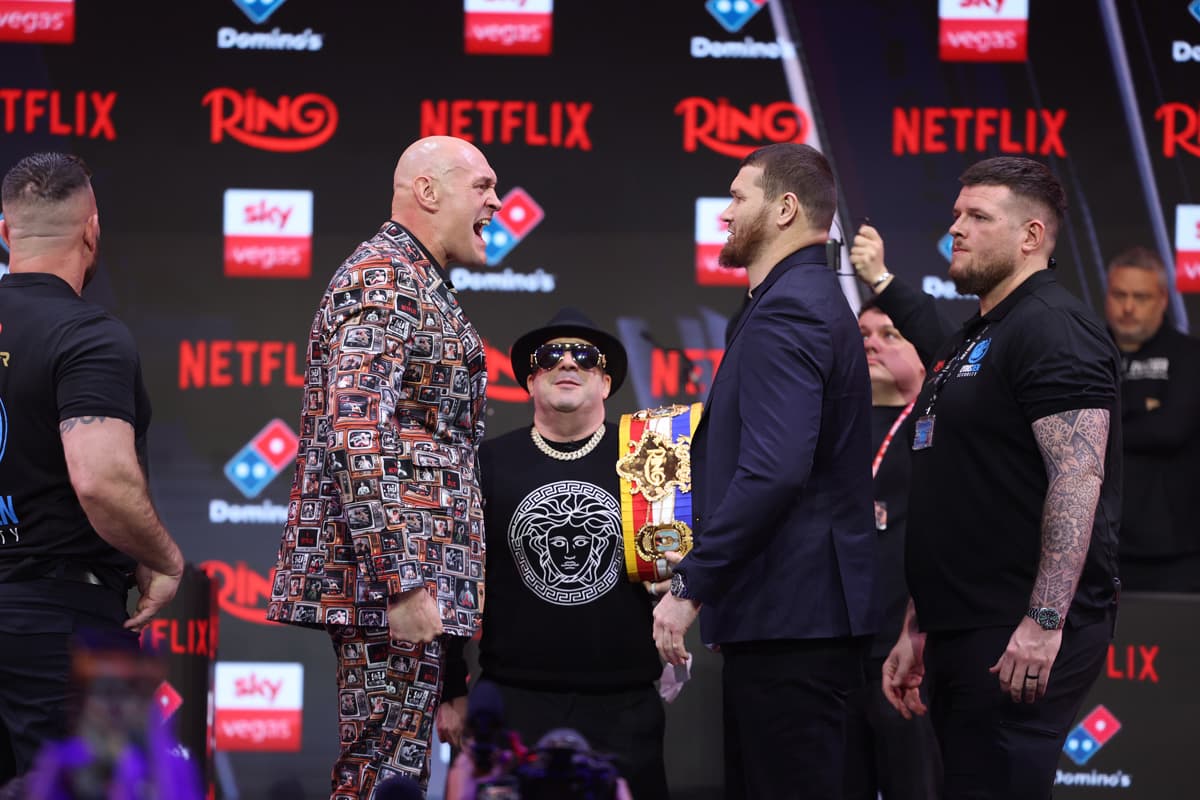 Tyson Fury and Arslanbek Makhmudov face off at the press conference