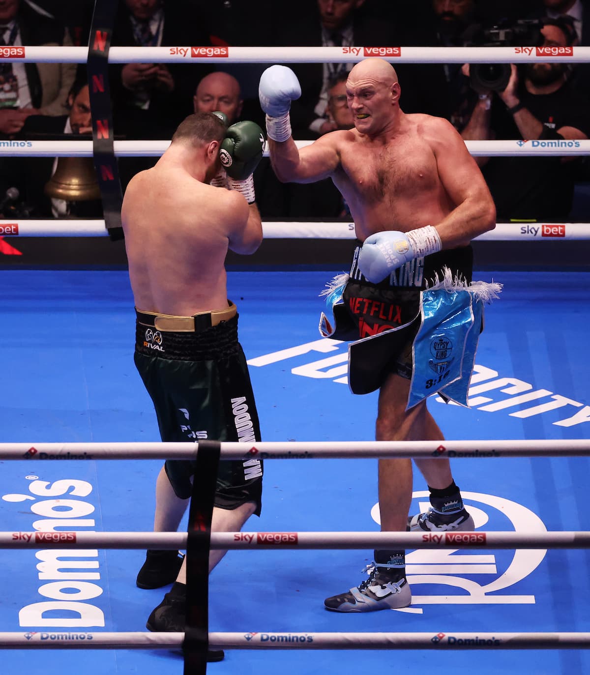Tyson Fury throws an uppercut during his bout against Arslanbek Makhmudov
