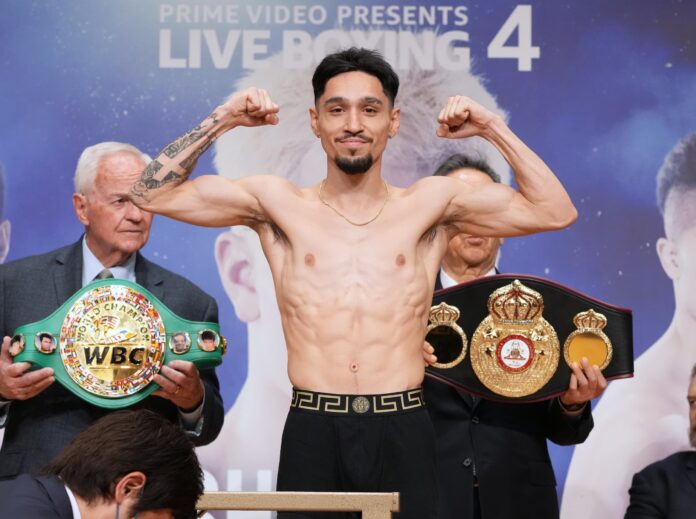 Anthony Olascuaga during the weigh-in ahead of his boxing match