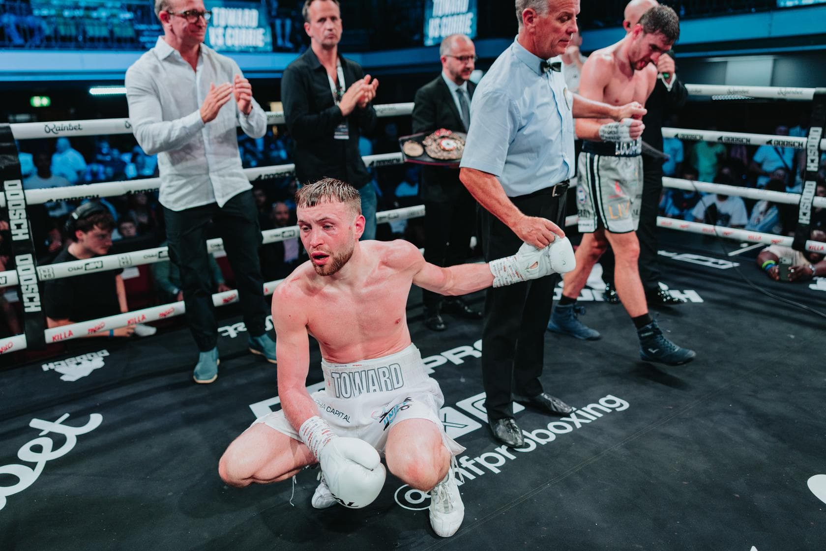 Dan Toward and Jak Corrie as their bout is declared a draw
