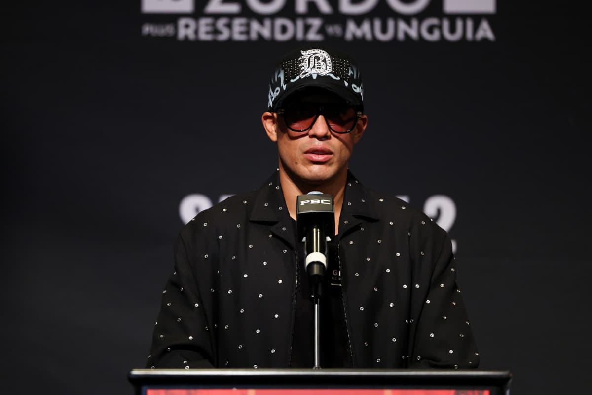 David Benavidez speaking at a press conference in Las Vegas