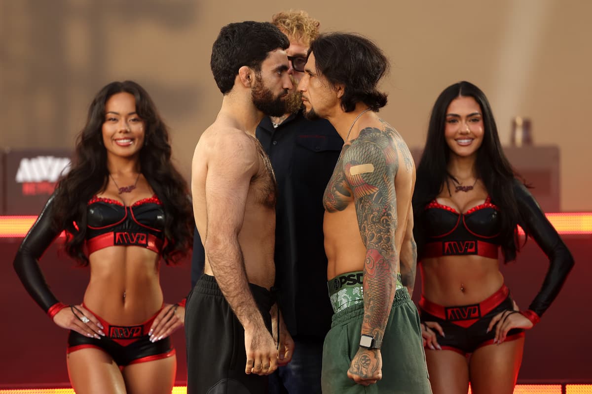 David Mgoian and Albert Morales at weigh-in faceoff
