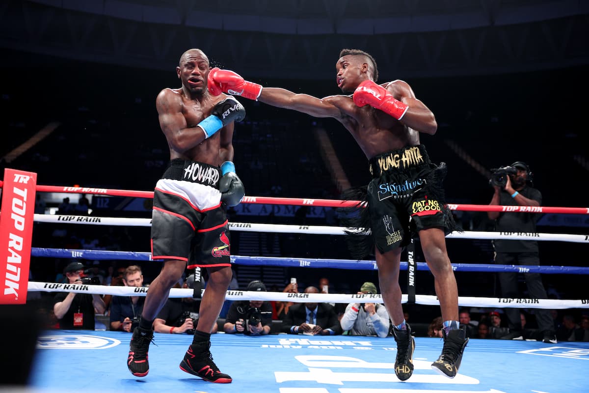 Dedrick Crocklem lands a punch during his bout against Eric Howard