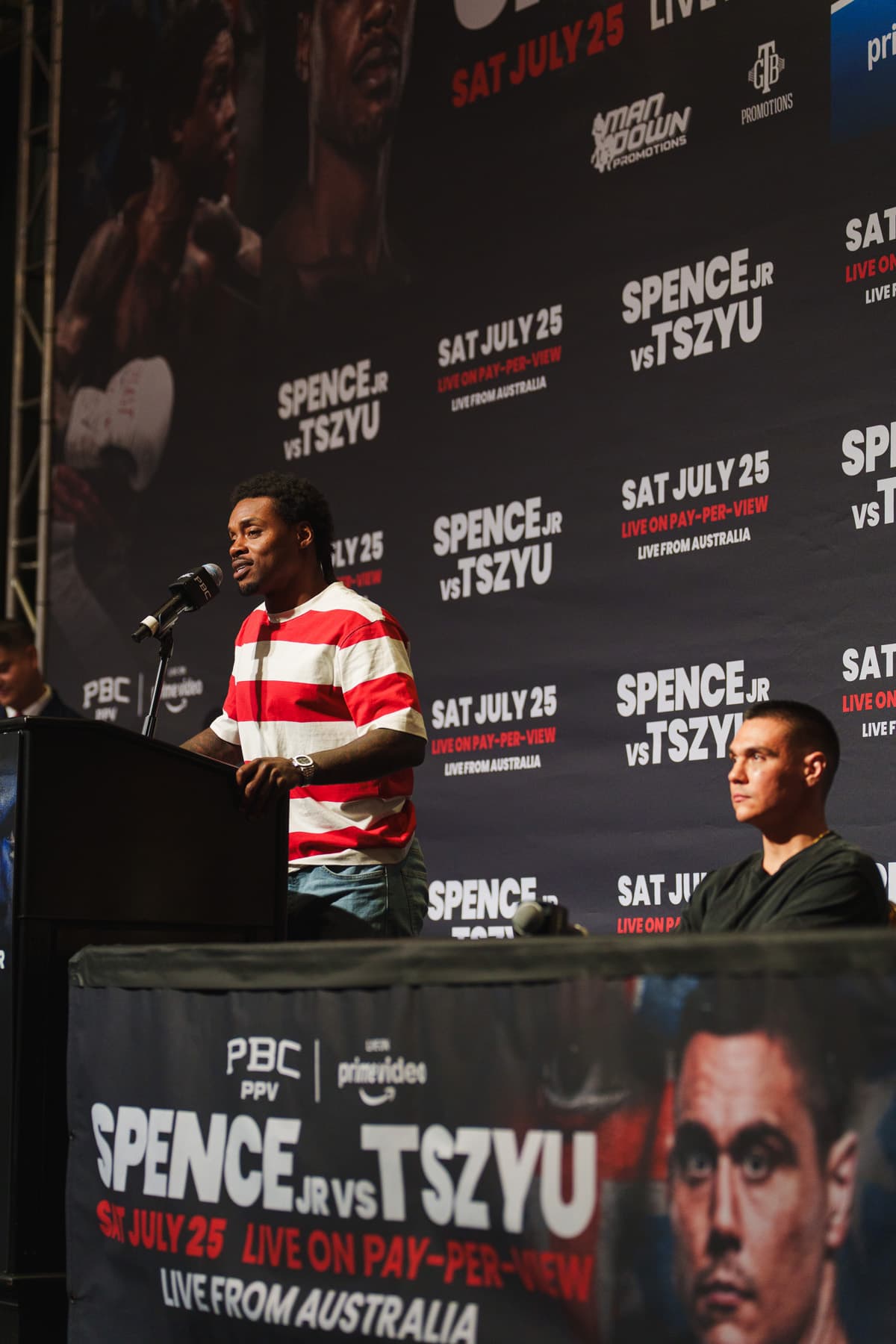 Errol Spence Jr speaking at a press conference