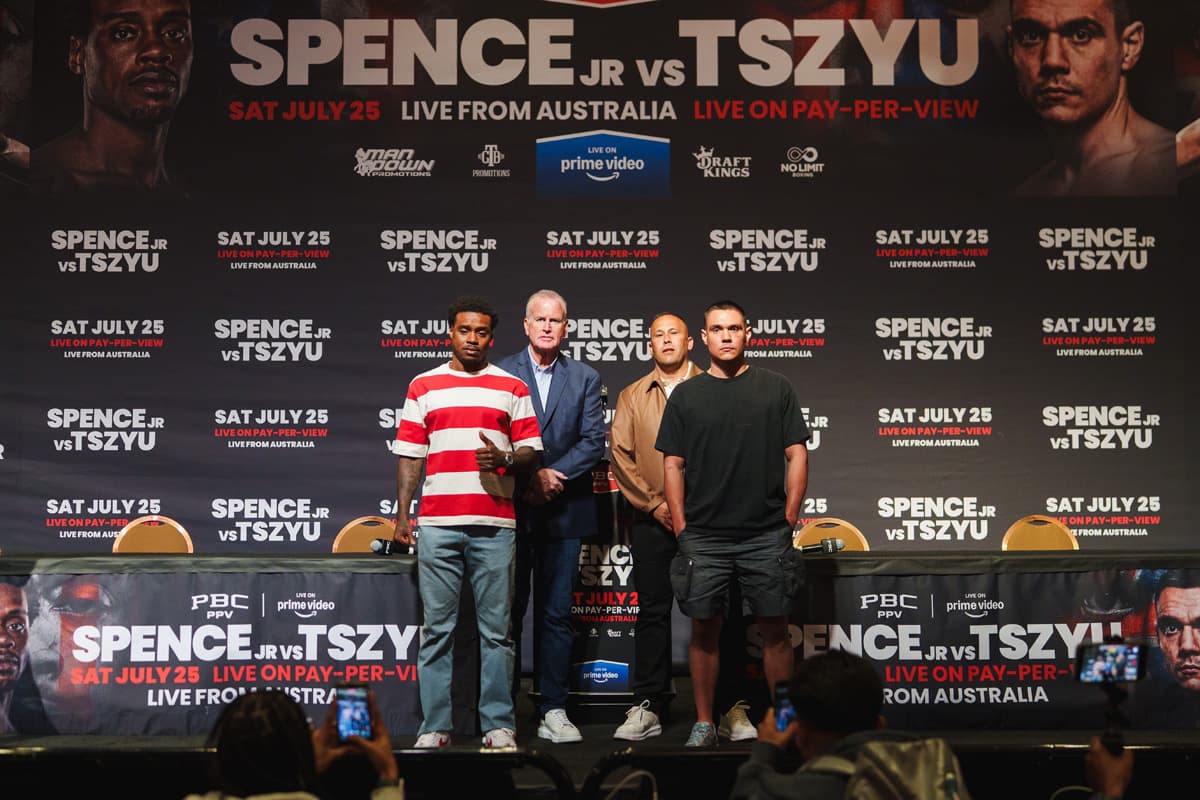Errol Spence Jr and Tim Tszyu during press conference