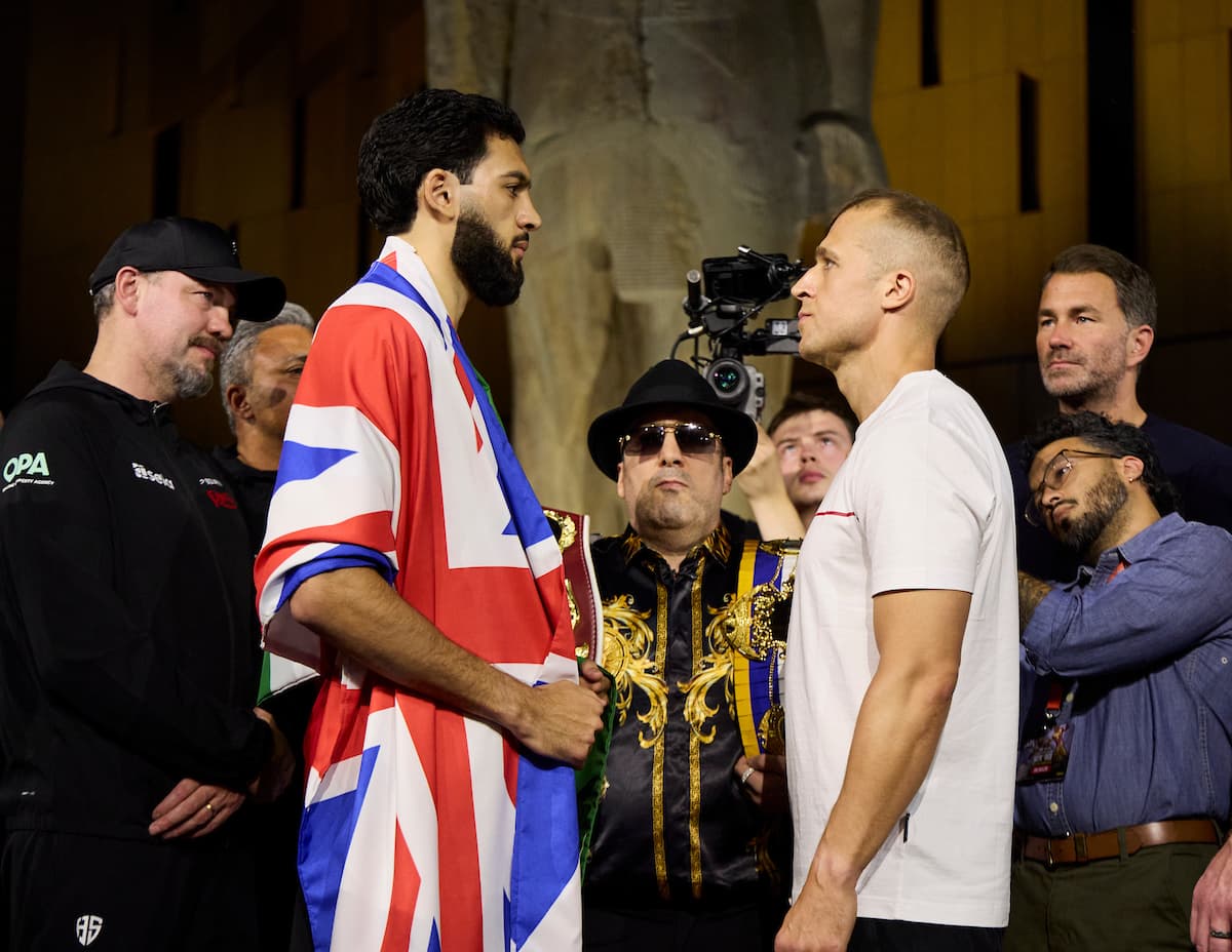 Hamzah Sheeraz and Alem Begic at weigh-in faceoff