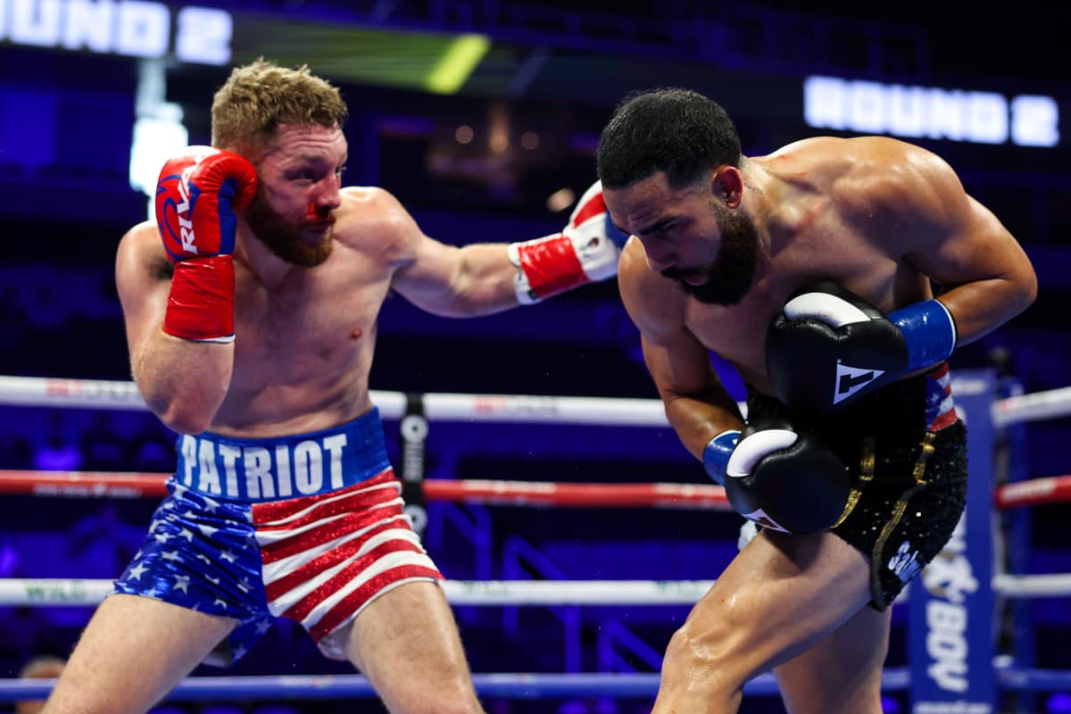 Jordan Panthen lands a punch during boxing bout against Jean Rivera Pacheco