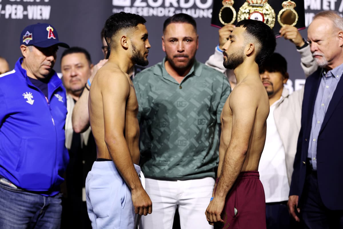 Jorge Chavez and Jose Tito Sanchez during the faceoff at the weigh-in
