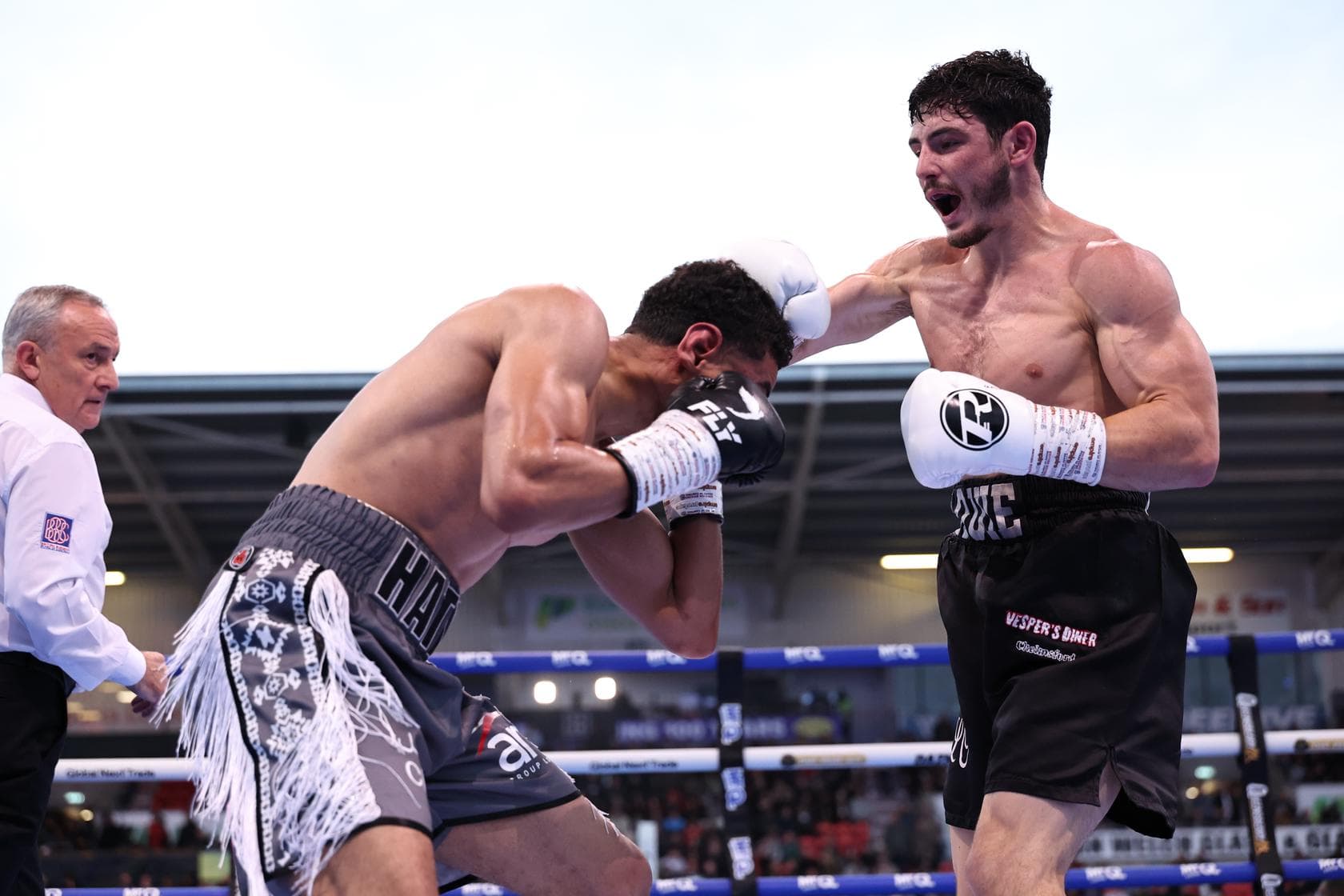 Louie O'Doherty lands a punch during his bout against Ahmed Hatim