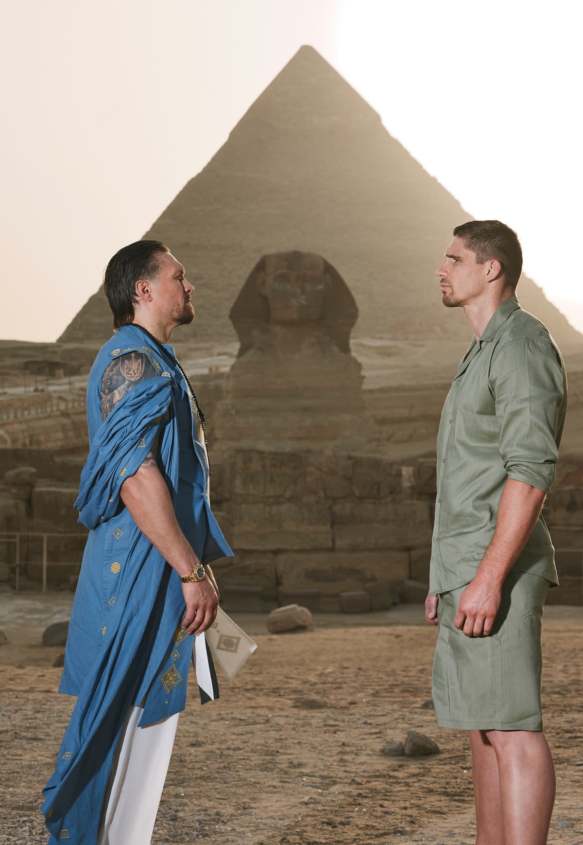 Oleksandr Usyk and Rico Verhoeven face off at the Great Sphinx of Giza