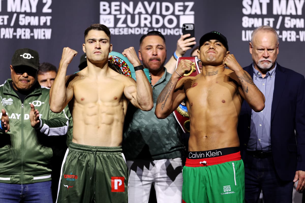 Oscar Duarte and Angel Fierro during the weigh-in