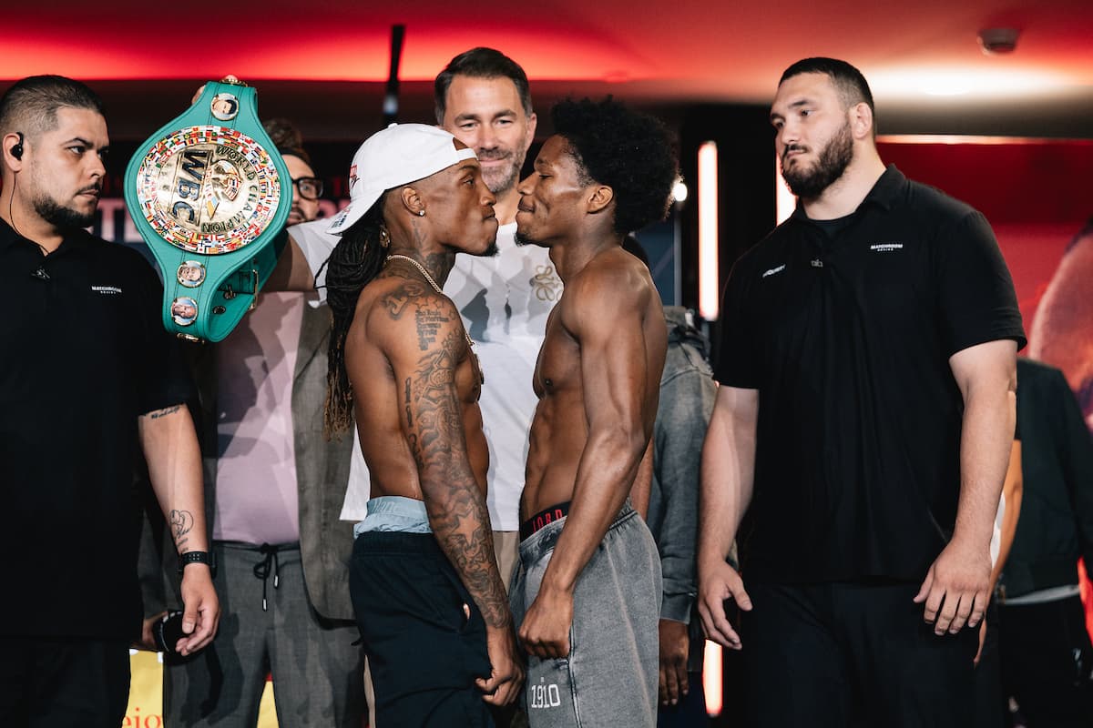 O'Shaquie Foster and Raymond Ford face off at the weigh-in