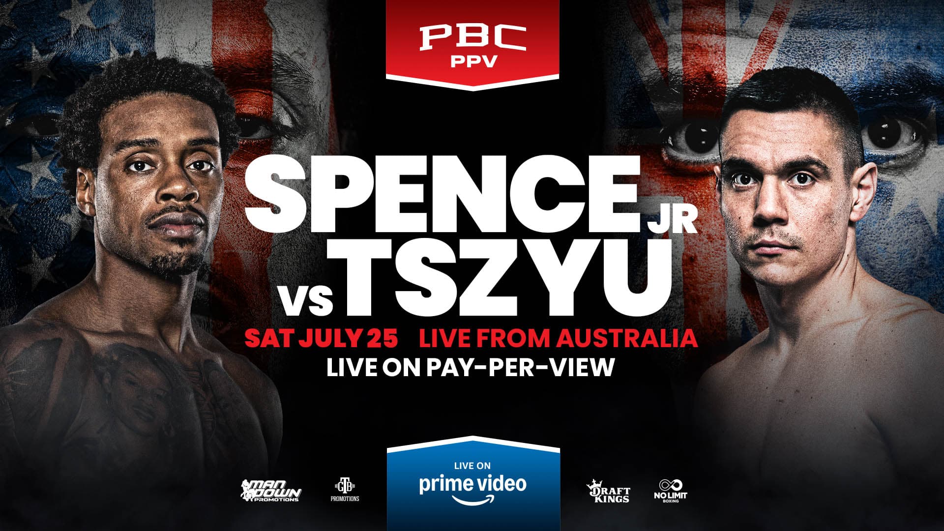 The faces of Errol Spence Jr. and Tim Tszyu promoting their boxing match